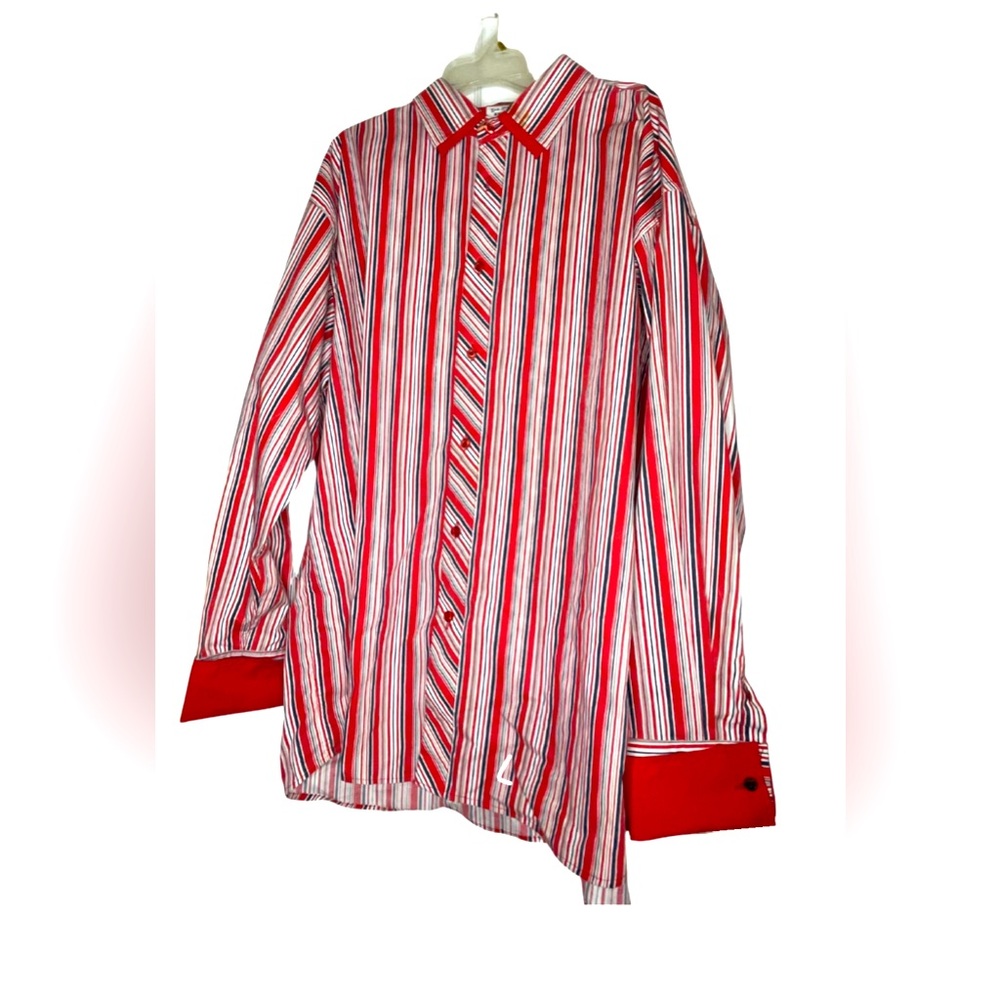 Red and white striped button up